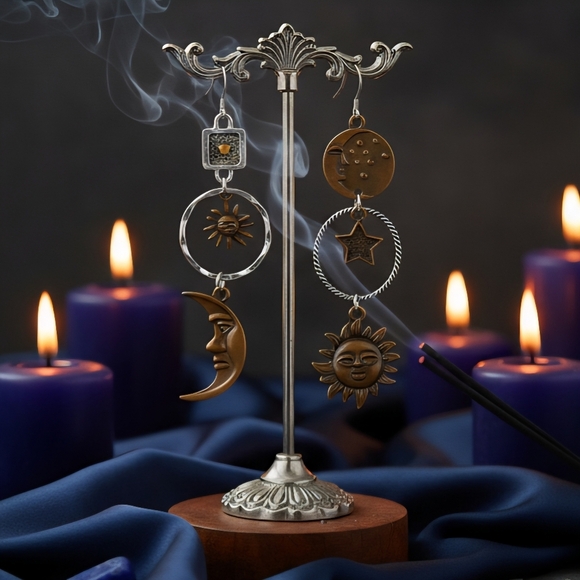 🆕️Boho Chic Sun Moon Star Asymmetrical Dangle Earrings | Celestial Vibes - Picture 5 of 9